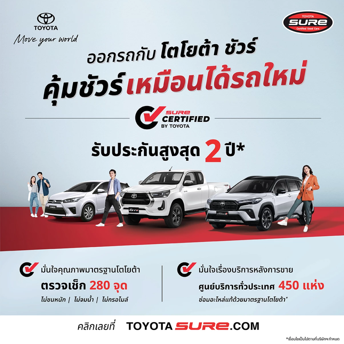 มั่นใจรถมือสองคุณภาพดี กับ โตโยต้า ชัวร์ ด้วยผลิตภัณฑ์ใหม่ “Toyota Sure Certified” เพิ่มการรับประกันคุณภาพ สูงสุด 2 ปี 40,000 กม.!