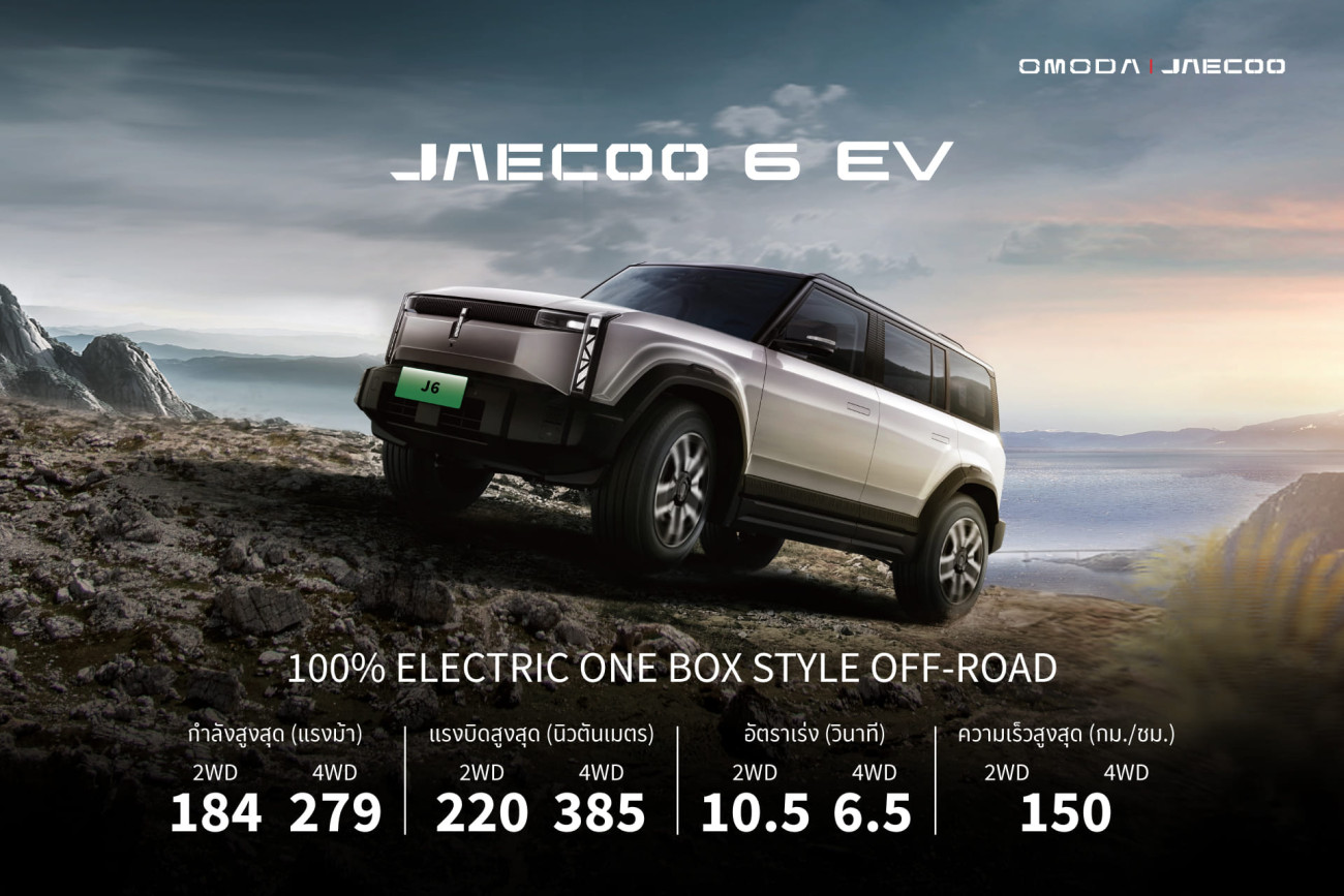 โอโมดา แอนด์ เจคู พร้อมให้คุณเป็นเจ้าของ JAECOO 6 EV เริ่มต้นที่ 1,099,000 บาท  จองและรับรถวันนี้ รับข้อเสนอเดียวกับ “Motor Expo” มูลค่าสูงสุด 100,000