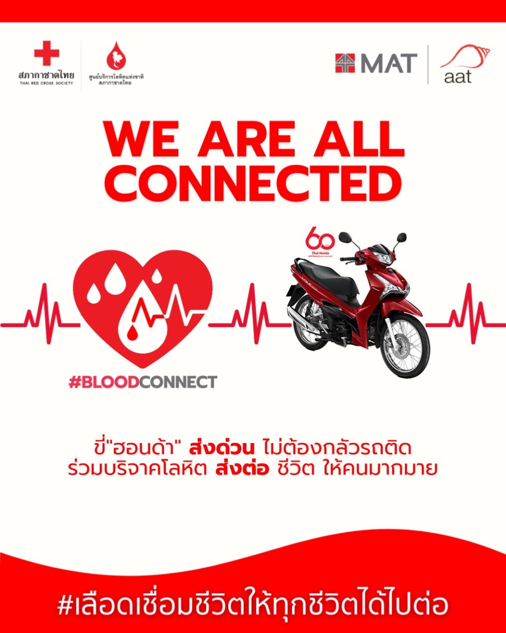 รถจักรยานยนต์ฮอนด้า ร่วมสนับสนุนโครงการบริจาคโลหิต “We Are All Connected”  ชวนคนไทยบริจาคเลือดส่งต่อชีวิตให้ไปต่อได้