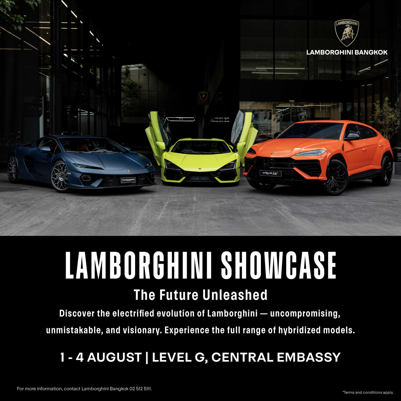 LAMBORGHINI SHOWCASE 2025 THE FUTURE UNLEASHED การปรากฎตัวของลัมโบร์กินีขุมพลังไฮบริดแบบครบไลน์ ครั้งแรกในประเทศไทย ระหว่างวันที่ 1-4 สิงหาคม 2568