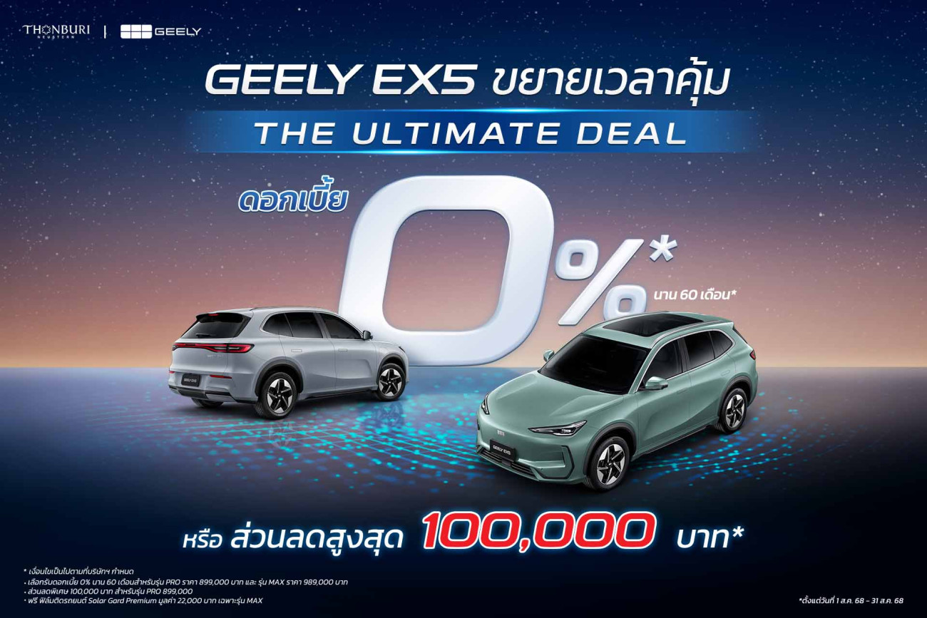 GEELY เดินหน้าขยายเครือข่ายโชว์รูม ตั้งเป้าครบ 30 แห่ง  พร้อมขยายแคมเปญ “The Ultimate Deal” ถึง 31 ส.ค. นี้