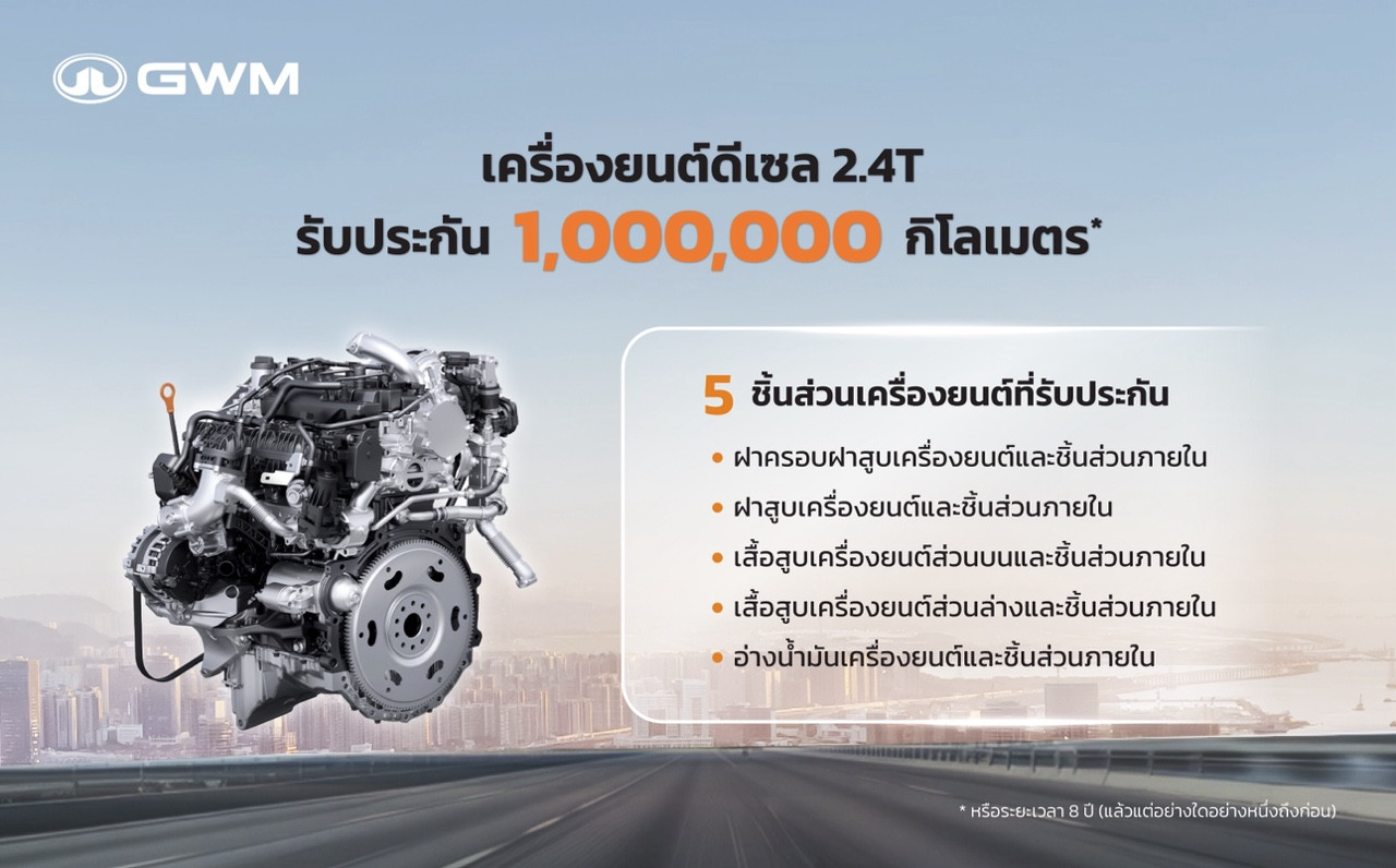 GWM ไขข้อสงสัย การรับประกันเครื่องยนต์ดีเซลสูงสุดในไทย 1 ล้านกิโลเมตร*