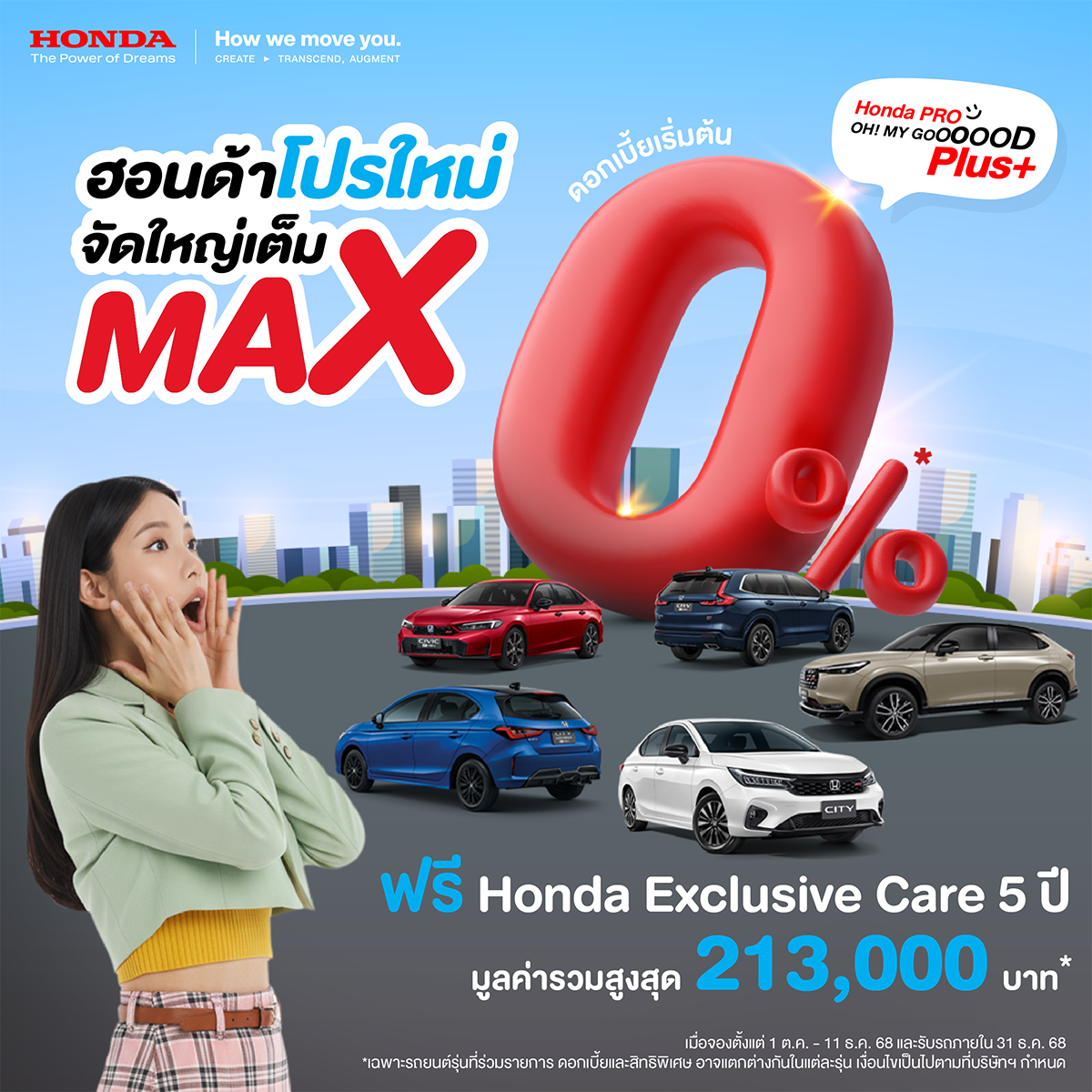 ฮอนด้า จัดหนักส่งท้ายปี รับสิทธิพิเศษเพิ่มเติมสูงสุด 70,000 บาท สำหรับ City Series  ผ่านแคมเปญ Honda Pro OH! MY GOOOOOD PLUS+ โปรใหม่ จัดใหญ่เต็ม MAX 