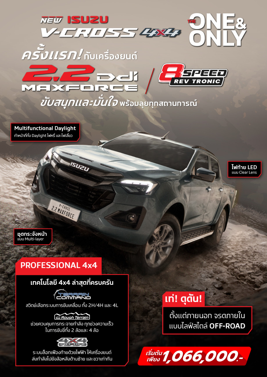 ISUZU ลุยตลาด ส่ง V-CROSS 4x4 และ MU-X 4WD กับขุมพลัง 2.2 Ddi MAXFORCE ใหม่ เริ่ม 1,066,000 บาท