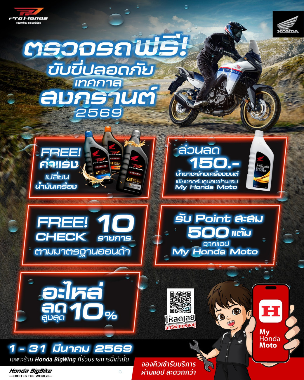 ฮอนด้าบิ๊กไบค์ มอบบริการตรวจเช็กรถฟรี พร้อมรับสิทธิพิเศษ ที่ Honda BigWing ทั่วประเทศ