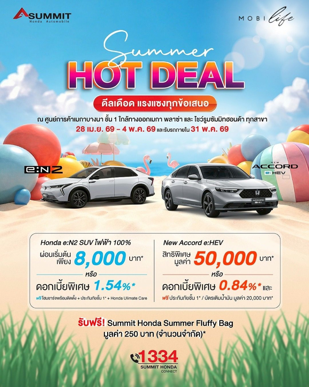 ซัมมิท ฮอนด้า ออโตโมบิล จัดแคมเปญ ’Summer Hot Deal’ ดีลเดือดแรง แซงทุกข้อเสนอ กับ HONDA e:N2 รถยนต์ไฟฟ้า 100%