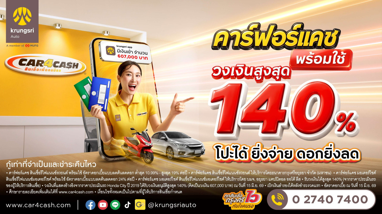 คาร์ฟอร์แคช ยกระดับ “คาร์ฟอร์แคช พร้อมใช้” ชูวงเงินสูงสุด 140% โปะได้ ยิ่งจ่าย ดอกยิ่งลด สมัครได้ทุกช่องทาง พร้อมบริการเดลิเวอรี