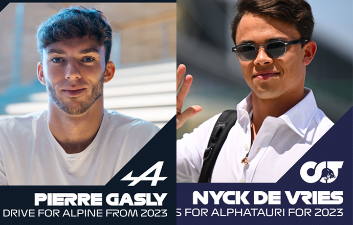 Gasly ตกลงเซ็นสัญญาไปขับรถ F1 ให้ Alpine ปีหน้า ส่วน De Vries ไปแทนที่ในทีม AlphaTauri